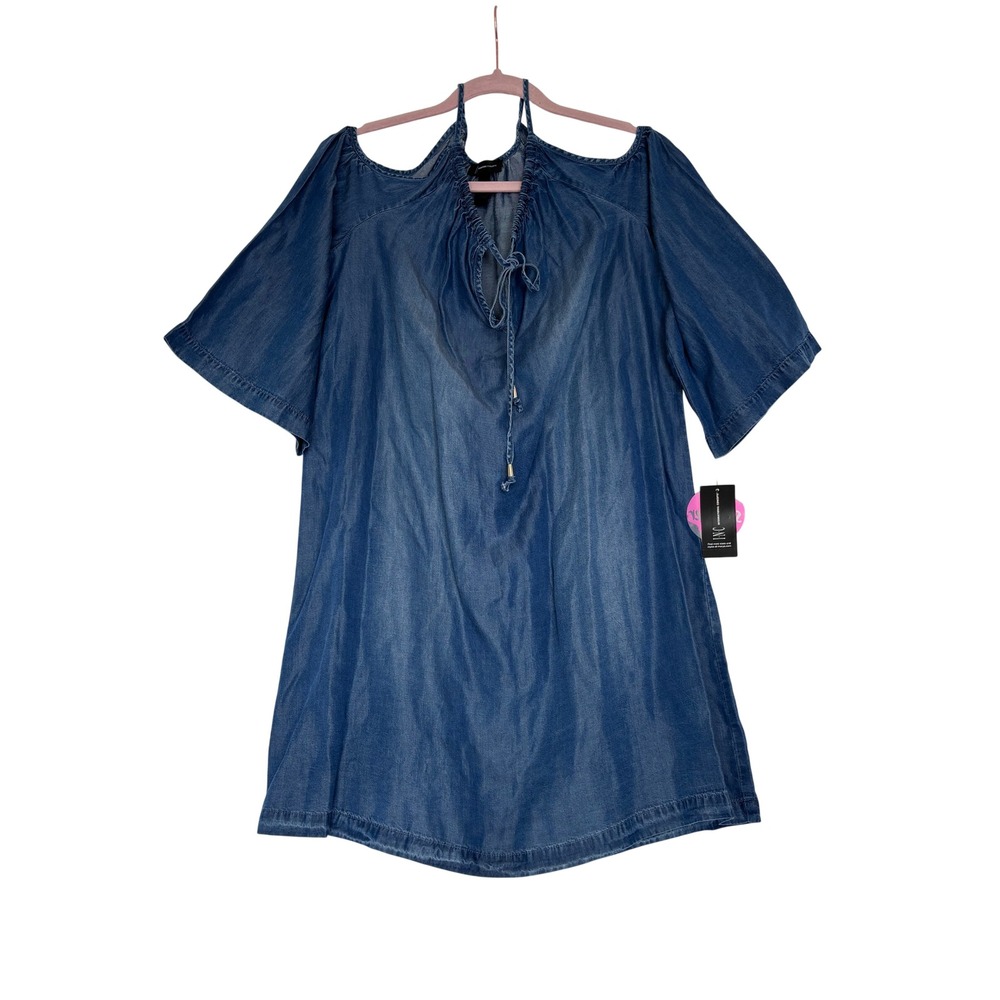 NWT INC International Lyocell Cold Shoulder Tunic Dress Indigo Blue Large